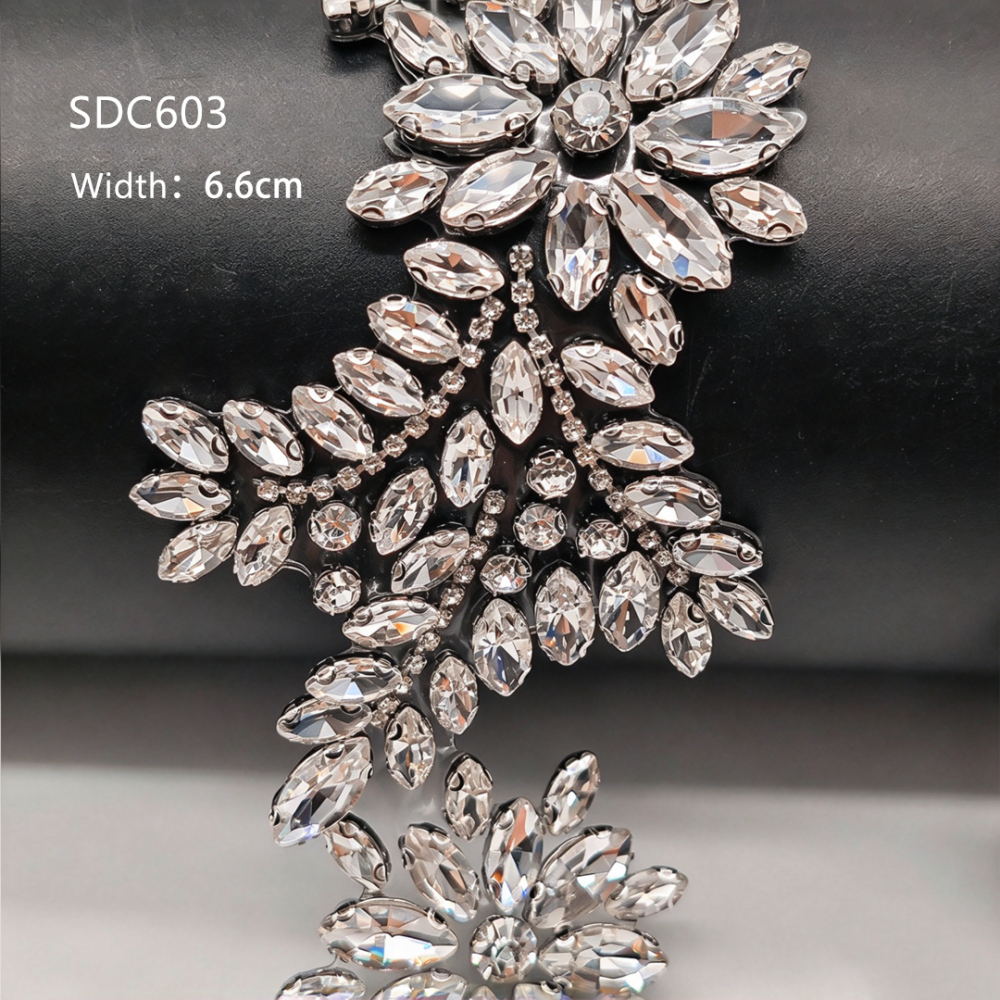 SDC601-SDC607 Geometric & Floral Crystal Rhinestone Hot-Fix Trims for Bridal Millinery One Yard