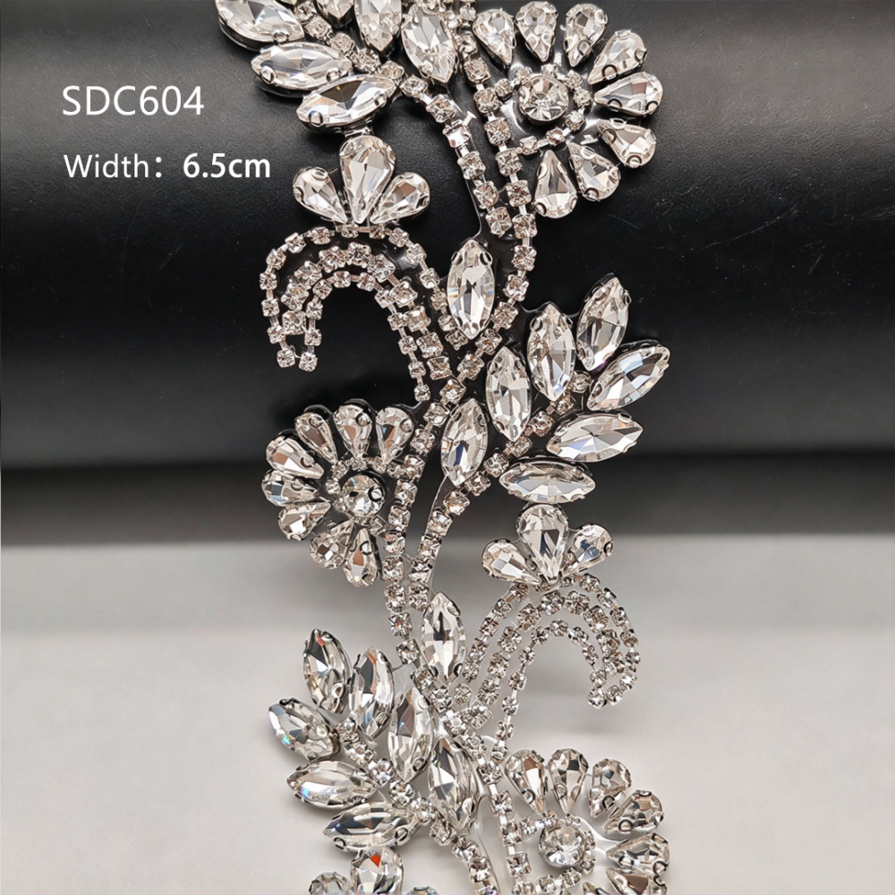 SDC601-SDC607 Geometric & Floral Crystal Rhinestone Hot-Fix Trims for Bridal Millinery One Yard
