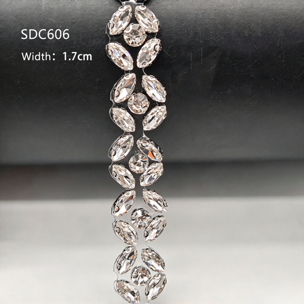 SDC601-SDC607 Geometric & Floral Crystal Rhinestone Hot-Fix Trims for Bridal Millinery One Yard