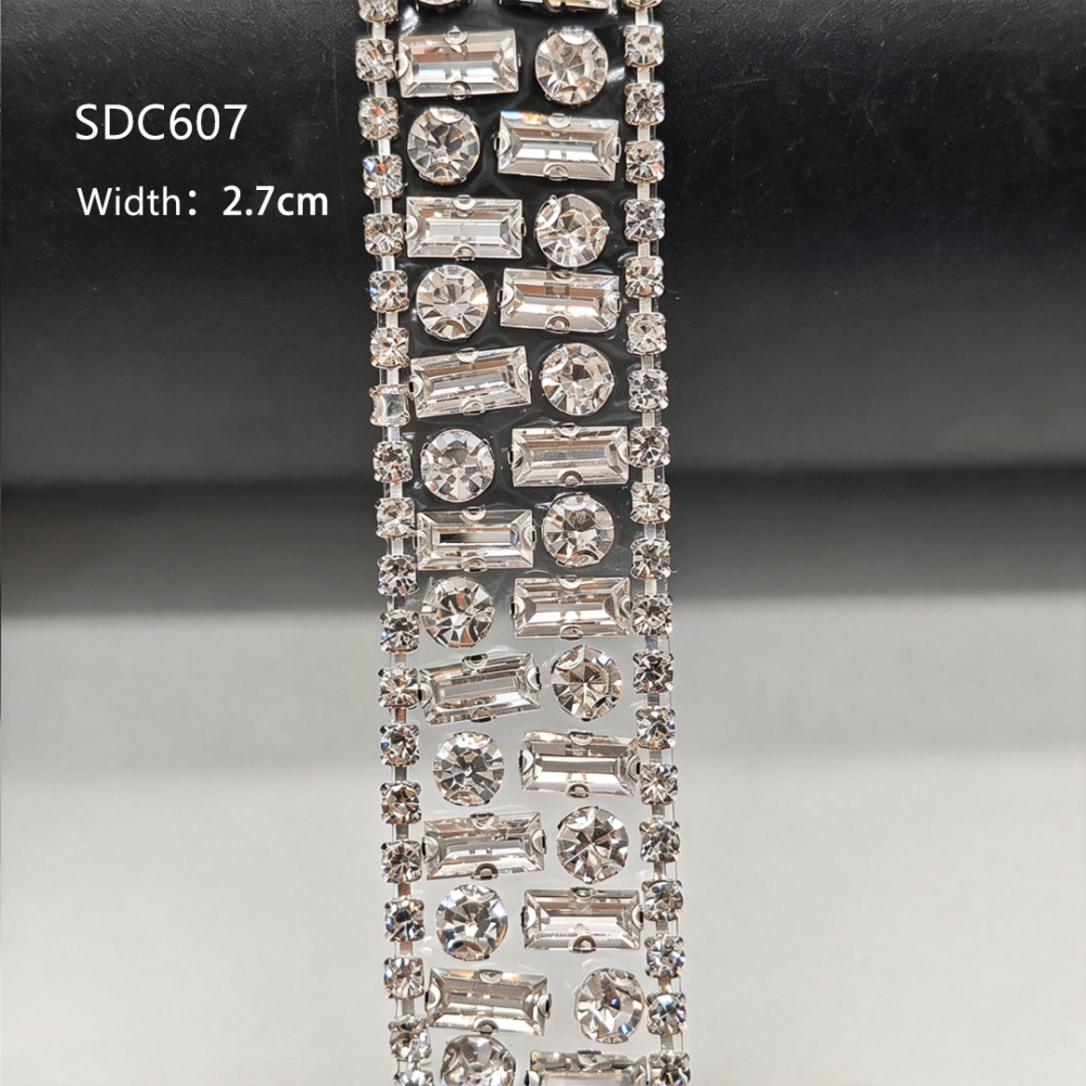 SDC601-SDC607 Geometric & Floral Crystal Rhinestone Hot-Fix Trims for Bridal Millinery One Yard