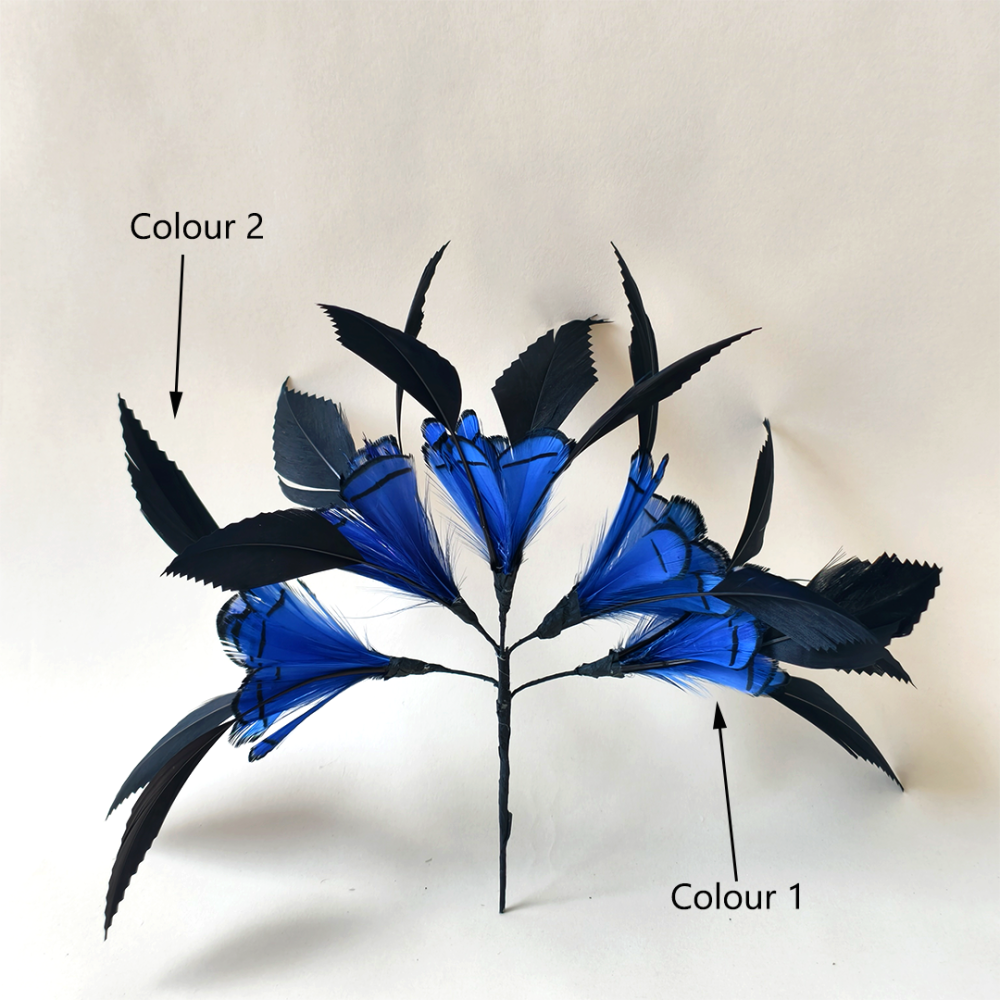 RM607 Botanical Blossoms Pheasant & Serrated Goose Feather Mount for Race Day Millinery