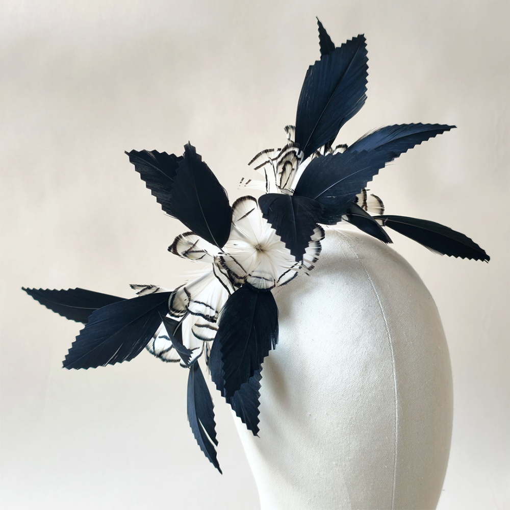 RM607 Botanical Blossoms Pheasant & Serrated Goose Feather Mount for Race Day Millinery