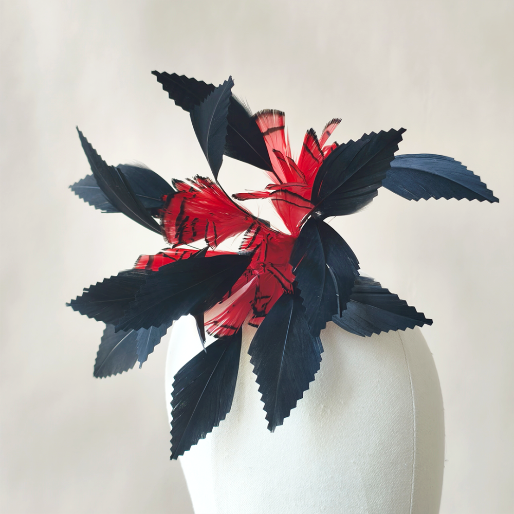 RM607 Botanical Blossoms Pheasant & Serrated Goose Feather Mount for Race Day Millinery
