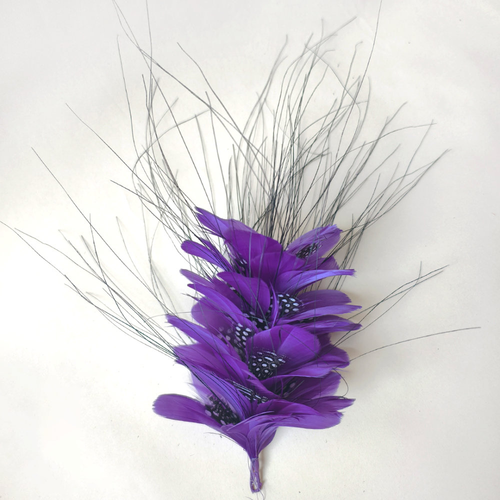RM709 Multi-Textural Goose, Guinea Fowl & Peacock Feather Vine for Race Day Millinery