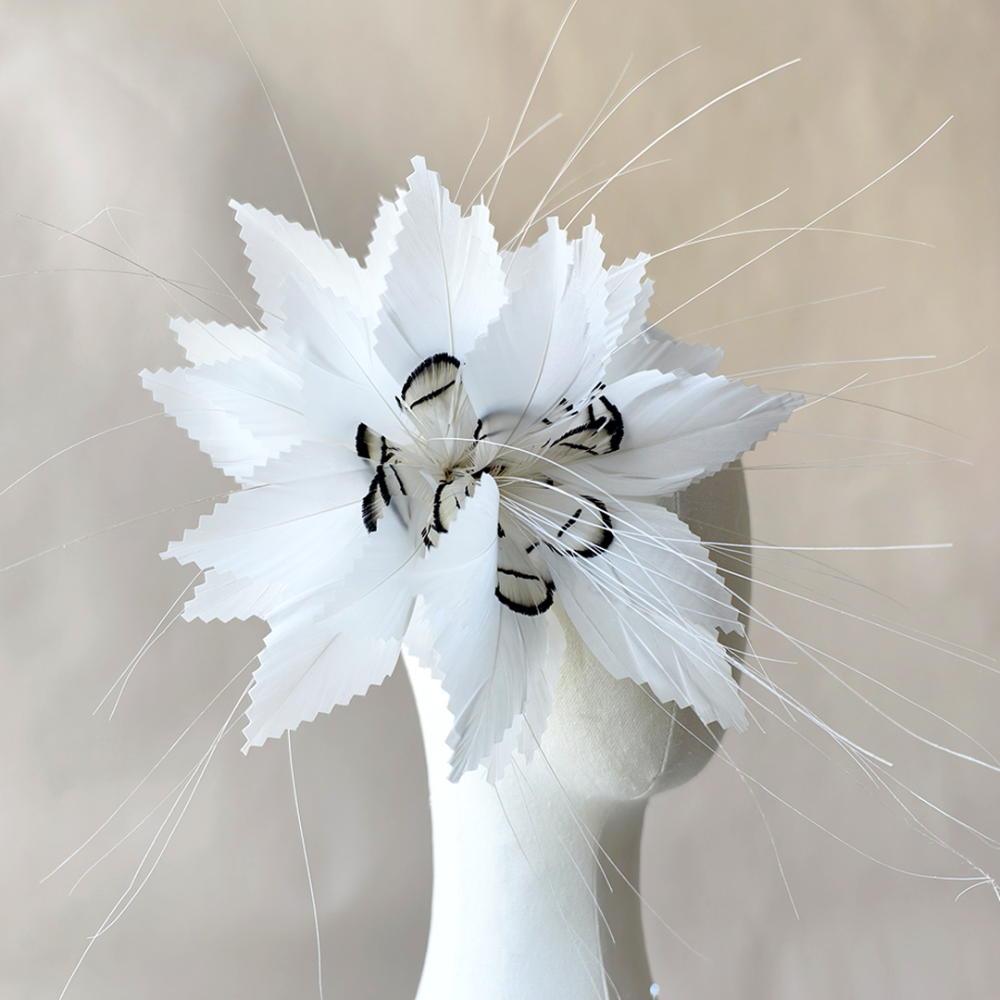 RM732 Sculptural Serrated Goose & Pheasant Feather Vine for Race Day & Bridal Millinery