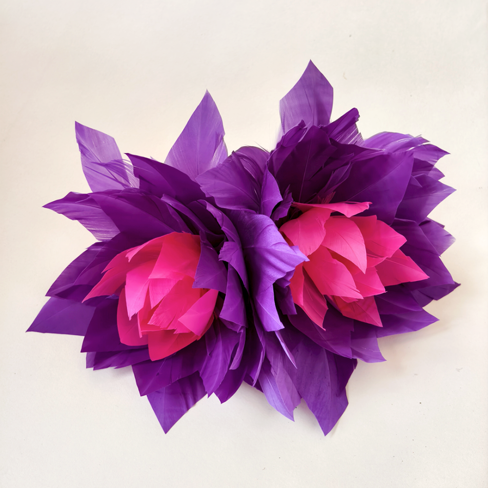 RB152 Dual-Tone Pointed Goose Feather Double Flower For Couture Millinery & Raceday