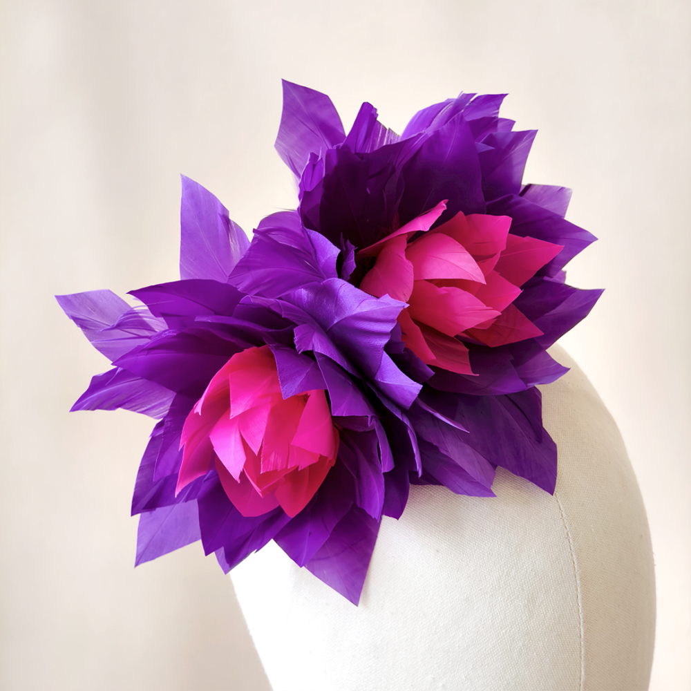RB152 Dual-Tone Pointed Goose Feather Double Flower For Couture Millinery & Raceday