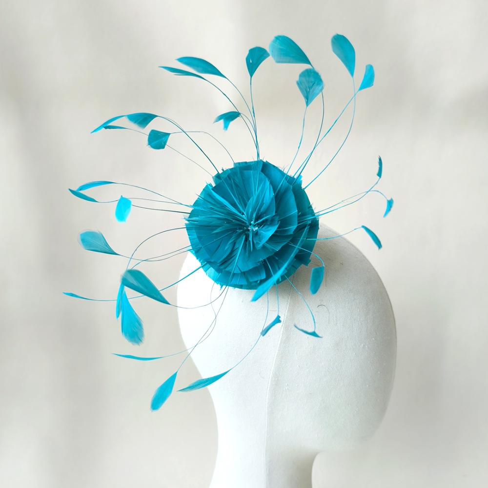 RB153 Kinetic Stripped Coque  & Goose Feather Flower for Couture Racewear Millinery