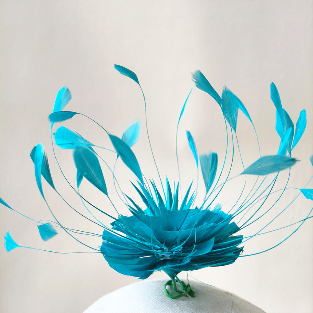 RB153 Kinetic Stripped Coque  & Goose Feather Flower for Couture Racewear Millinery