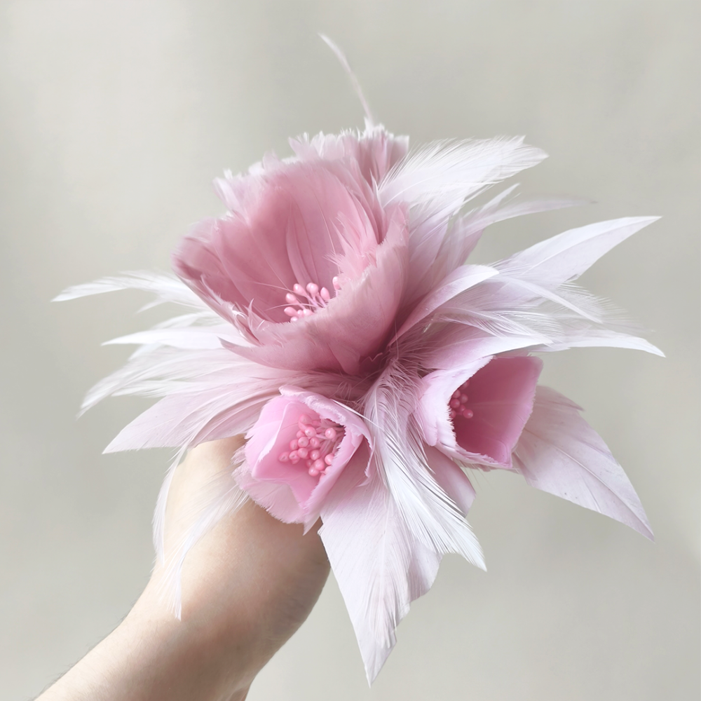 RB154 Ethereal Twin-Botanical Feather Bloom Goose & Hackle Feathers for Couture Millinery