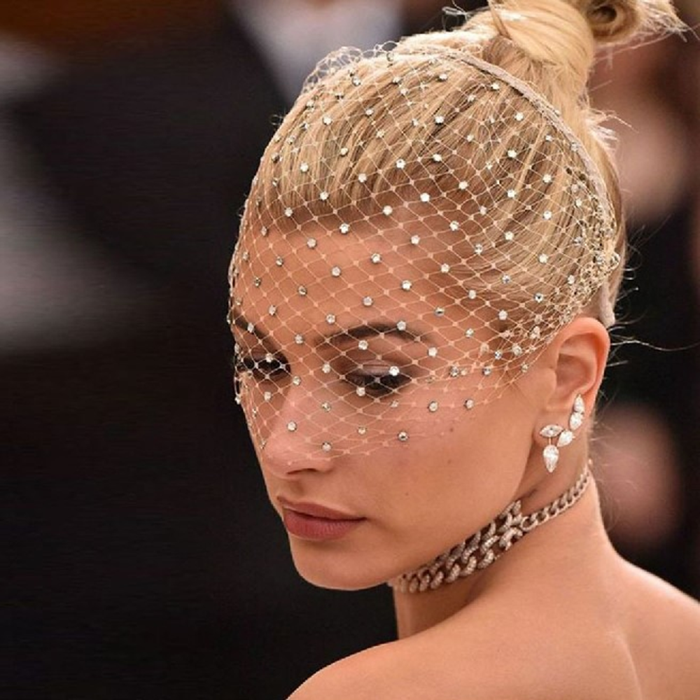 CH011 4mm Rhinestone Embellished Wide Mesh Veiling For Couture Millinery & Bridal One Meter