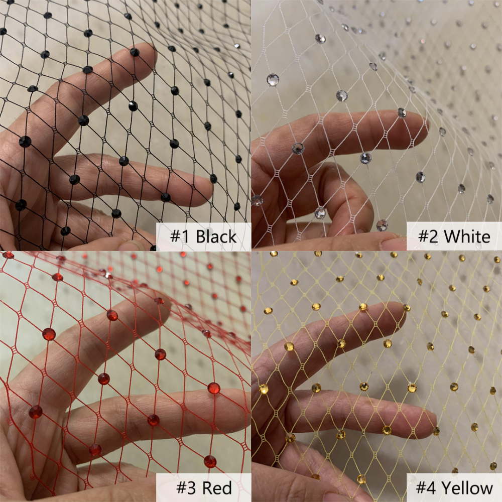 CH011 4mm Rhinestone Embellished Wide Mesh Veiling For Couture Millinery & Bridal One Meter