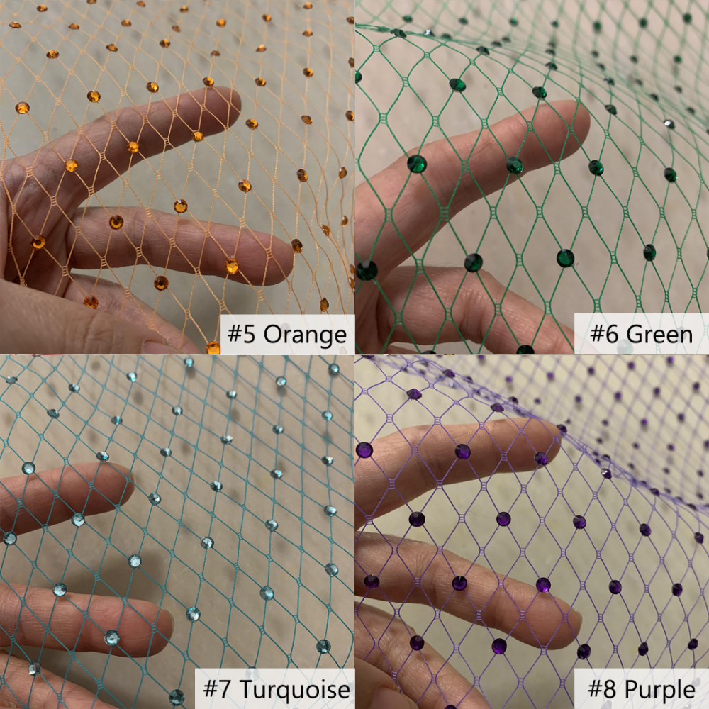 CH011 4mm Rhinestone Embellished Wide Mesh Veiling For Couture Millinery & Bridal One Meter