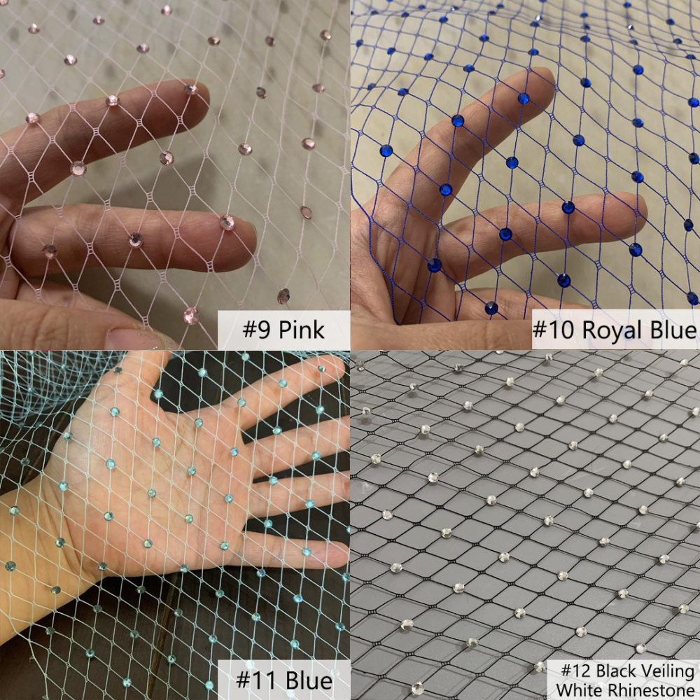 CH011 4mm Rhinestone Embellished Wide Mesh Veiling For Couture Millinery & Bridal One Meter
