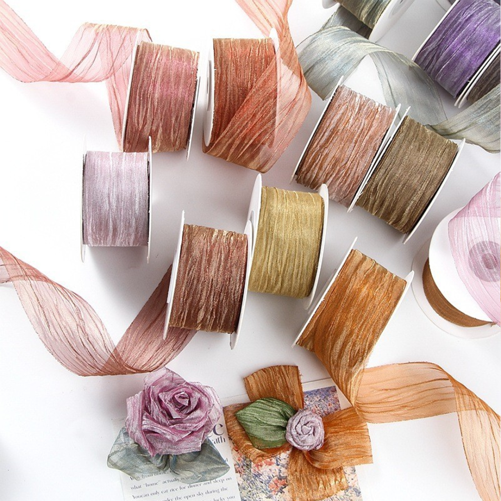 RBN035 Crinkled Chiffon Ribbon Textural Millinery Trim For Bridal & Racewear 10-Yard Roll