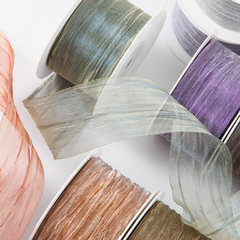RBN035 Crinkled Chiffon Ribbon Textural Millinery Trim For Bridal & Racewear 10-Yard Roll