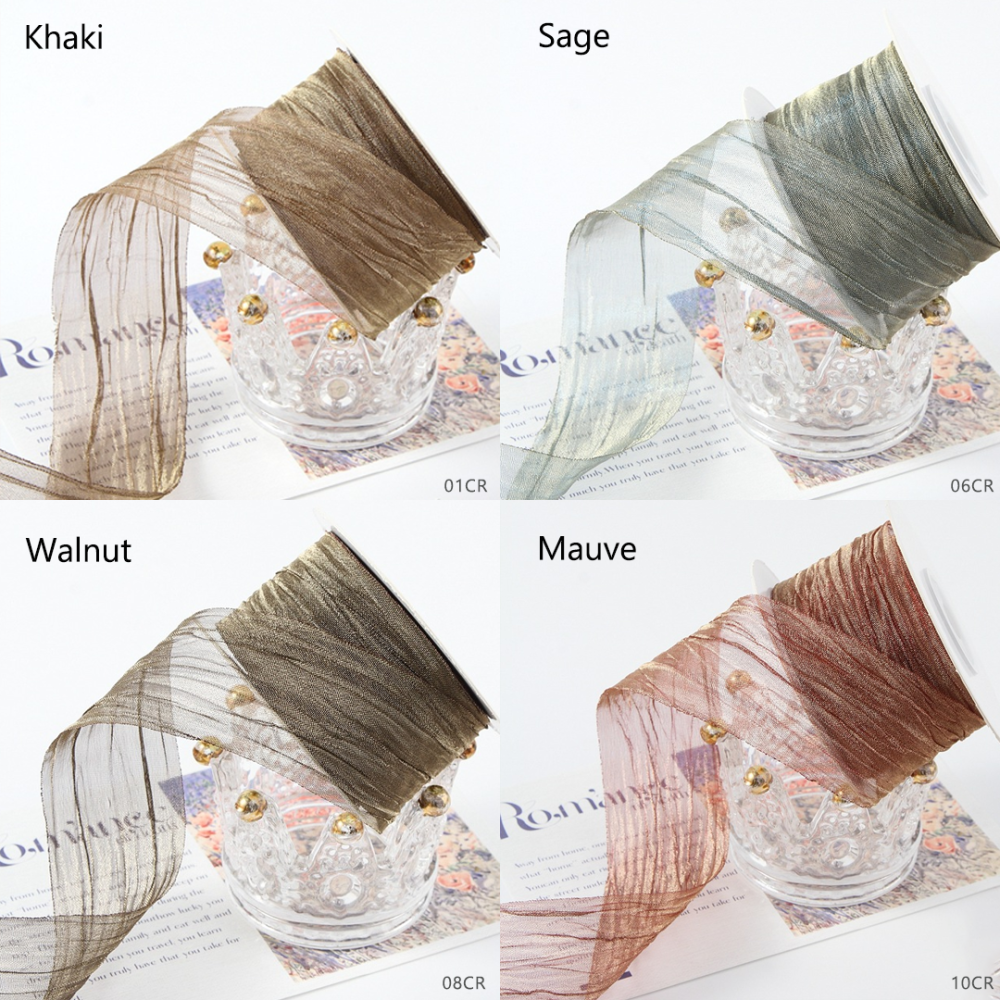RBN035 Crinkled Chiffon Ribbon Textural Millinery Trim For Bridal & Racewear 10-Yard Roll
