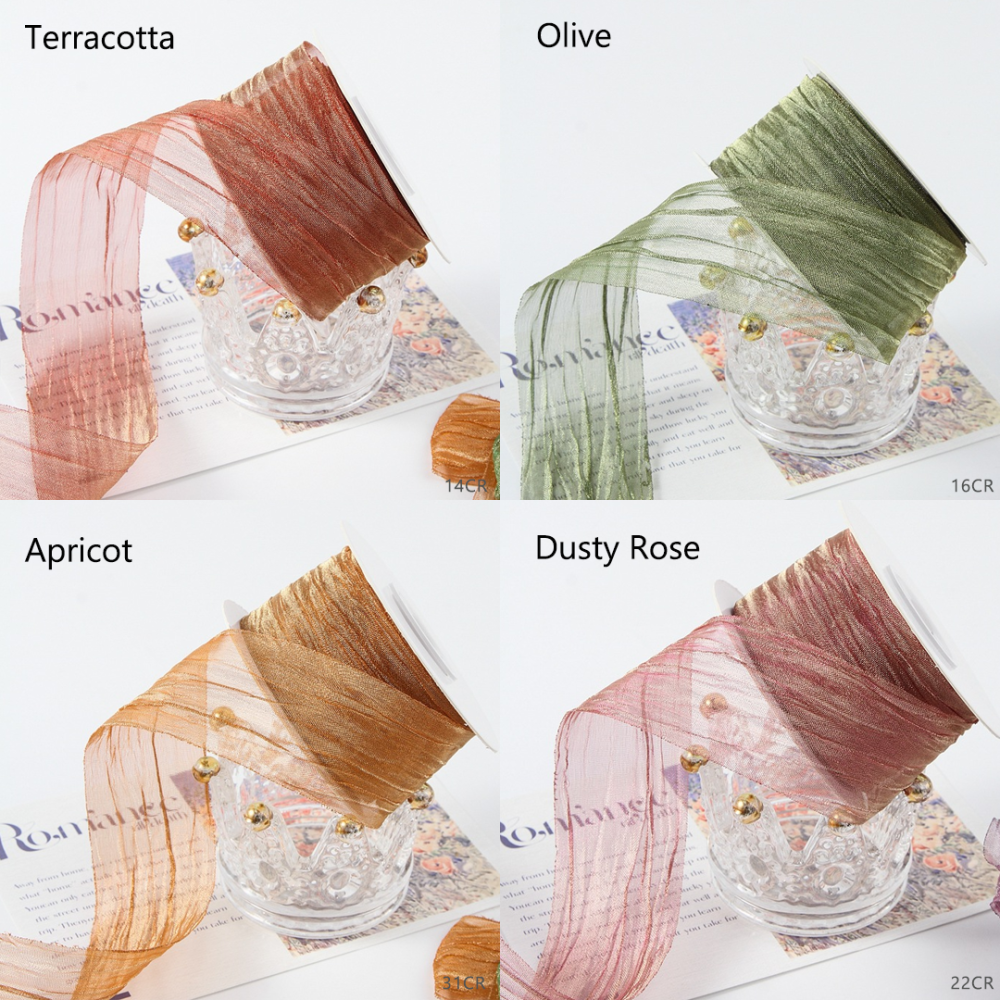 RBN035 Crinkled Chiffon Ribbon Textural Millinery Trim For Bridal & Racewear 10-Yard Roll