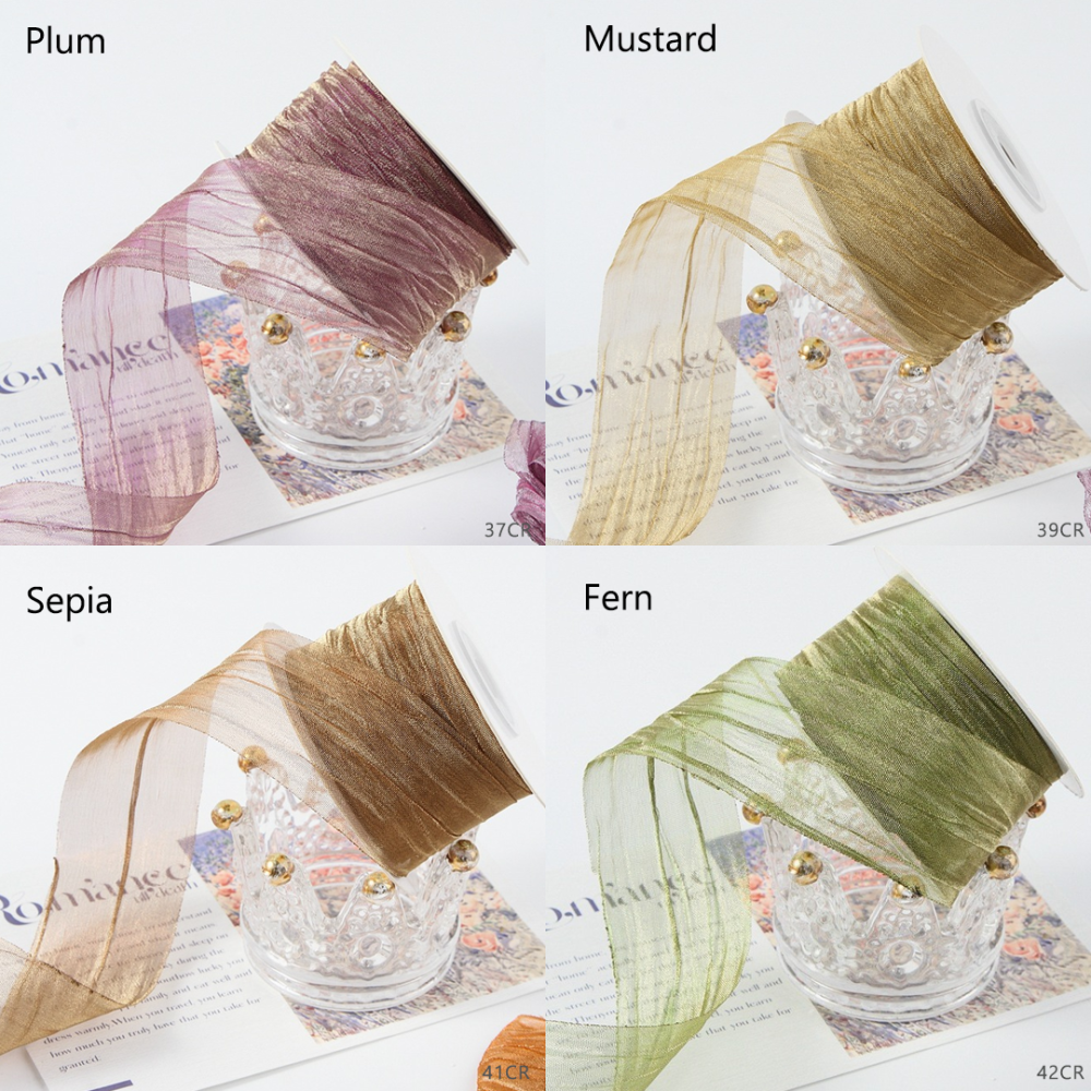 RBN035 Crinkled Chiffon Ribbon Textural Millinery Trim For Bridal & Racewear 10-Yard Roll