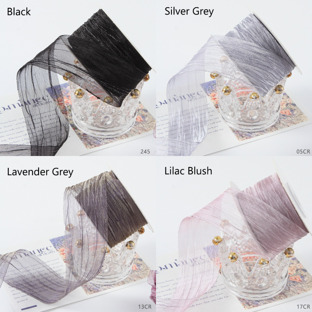 RBN035 Crinkled Chiffon Ribbon Textural Millinery Trim For Bridal & Racewear 10-Yard Roll