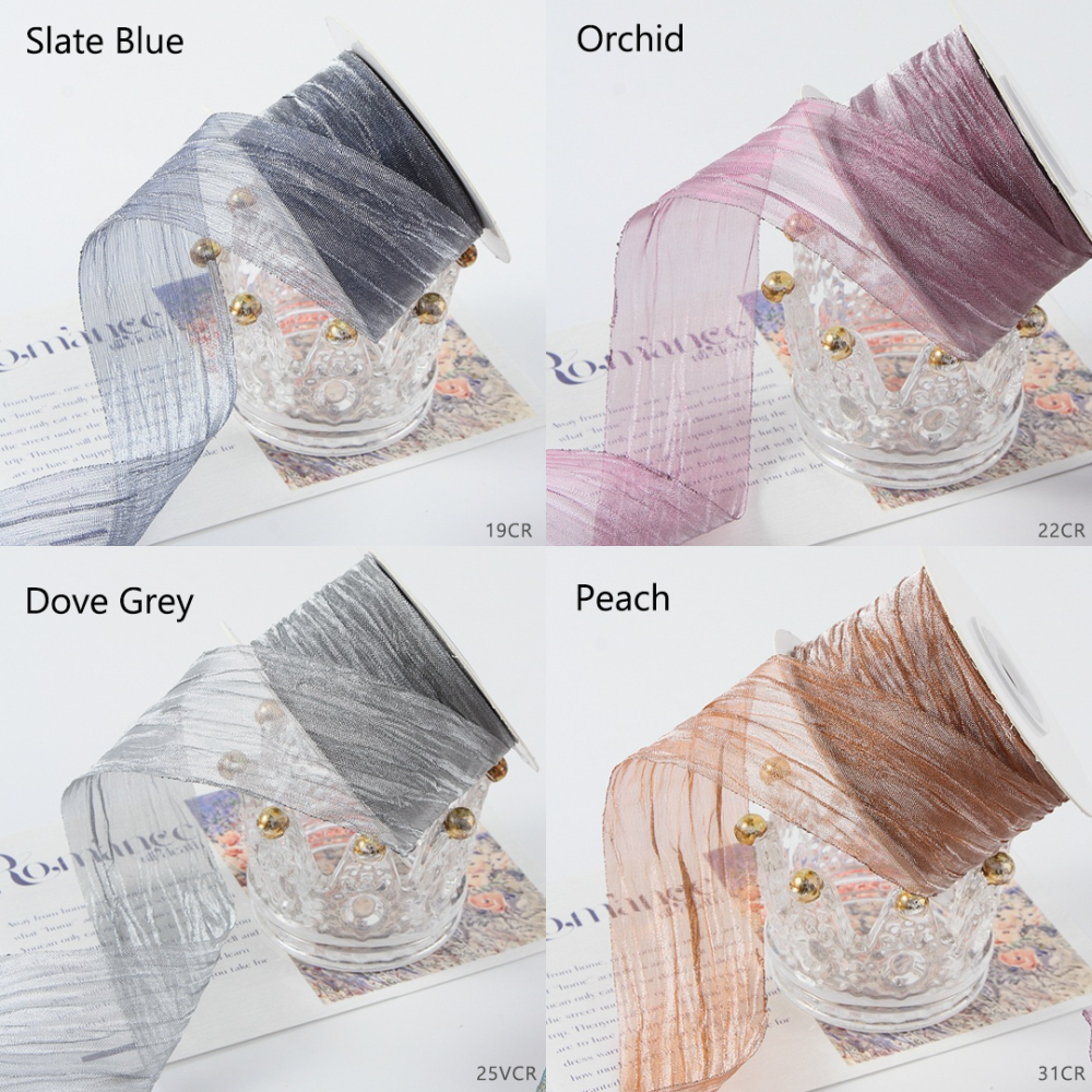 RBN035 Crinkled Chiffon Ribbon Textural Millinery Trim For Bridal & Racewear 10-Yard Roll