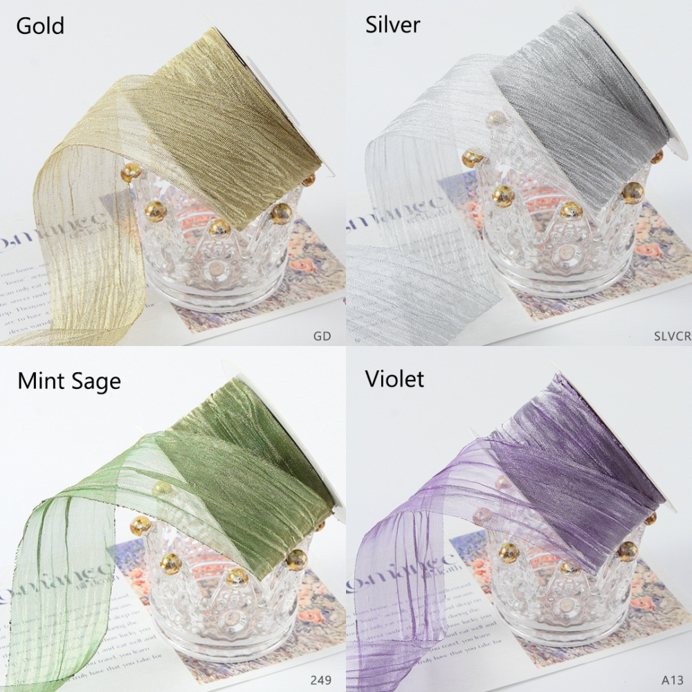 RBN035 Crinkled Chiffon Ribbon Textural Millinery Trim For Bridal & Racewear 10-Yard Roll