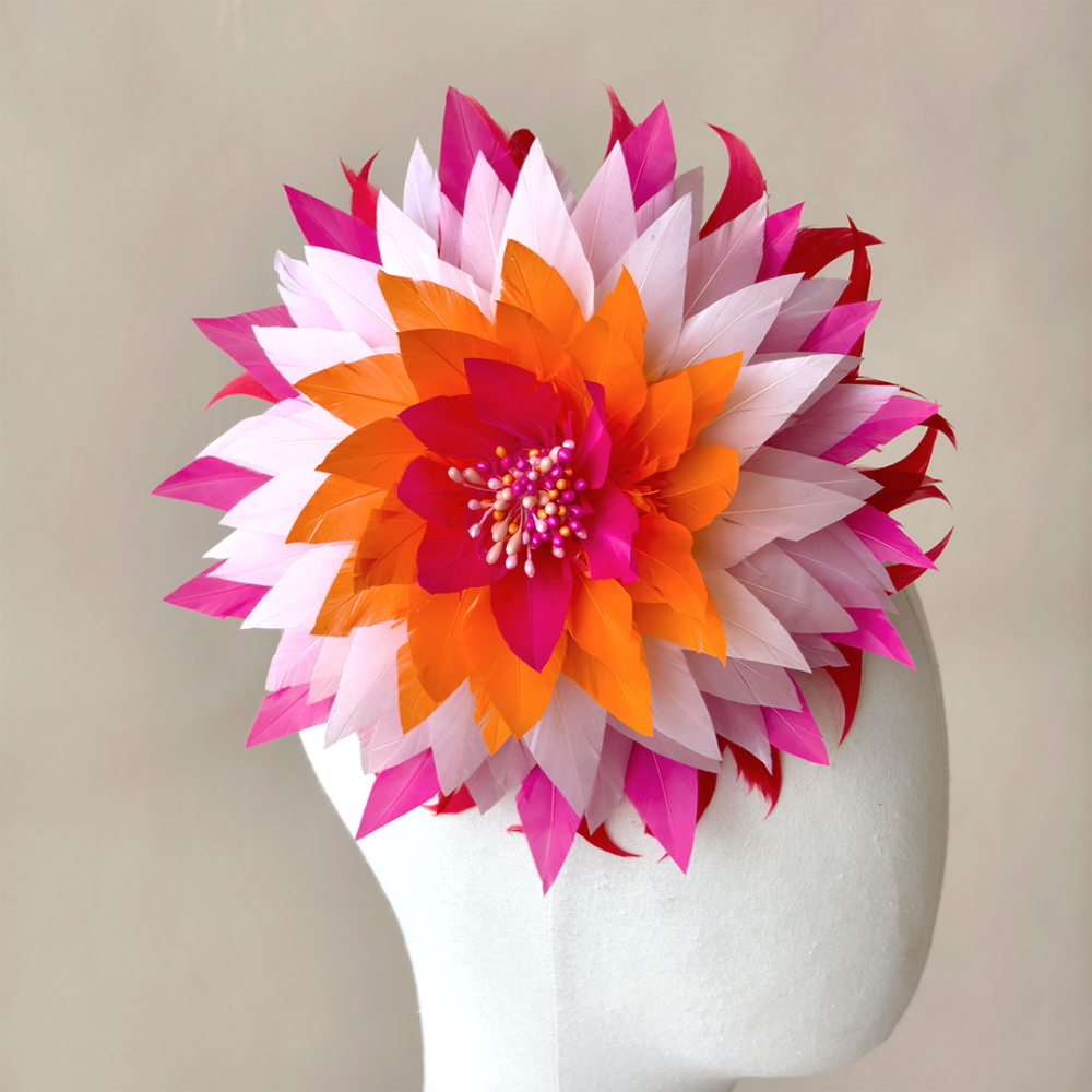 RB155 Layered Dahlia-Style Goose Feather Flower for Couture Millinery & Racing Fashion