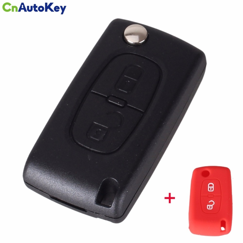 CS009002 Flip Folding Key Shell Case Cover + Rubber Key Cover 2 Button Remote For Peugeot 207 307 308 407 807 CE0536 With Logo