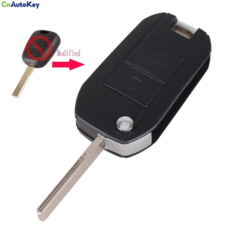 CS009005 For Peugeot 307 107 207 407 Modified Remote Entry Key Fob Shell Case 2 Buttons Flip Folding