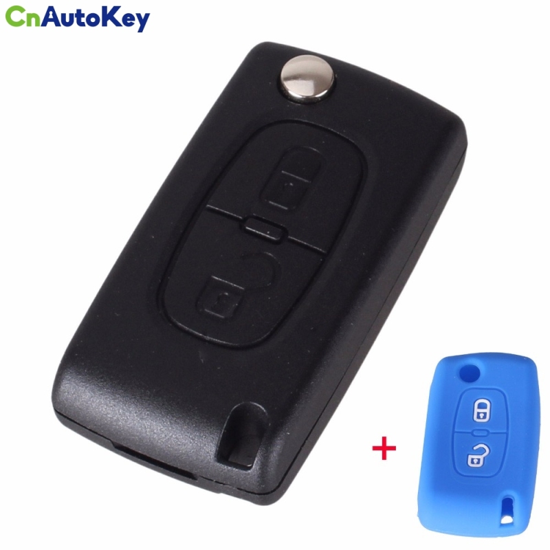 CS009002 Flip Folding Key Shell Case Cover + Rubber Key Cover 2 Button Remote For Peugeot 207 307 308 407 807 CE0536 With Logo