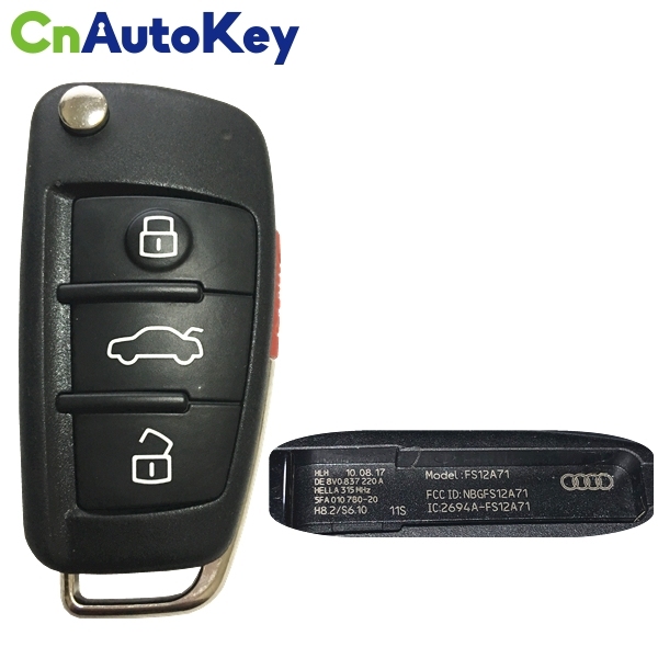 CN008066 Original Audi 4 Button Flip Key Remote Key Fob 315MHZ 8V0 837 220A NBGFS12A71