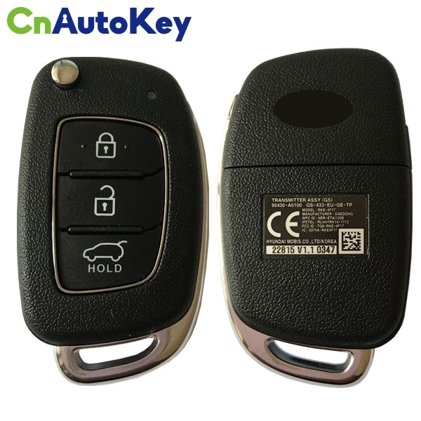 CN020092 2016-2017 Hyundai I10 Remote Flip Key 3B 433MZ PCF7938 95430-A0100