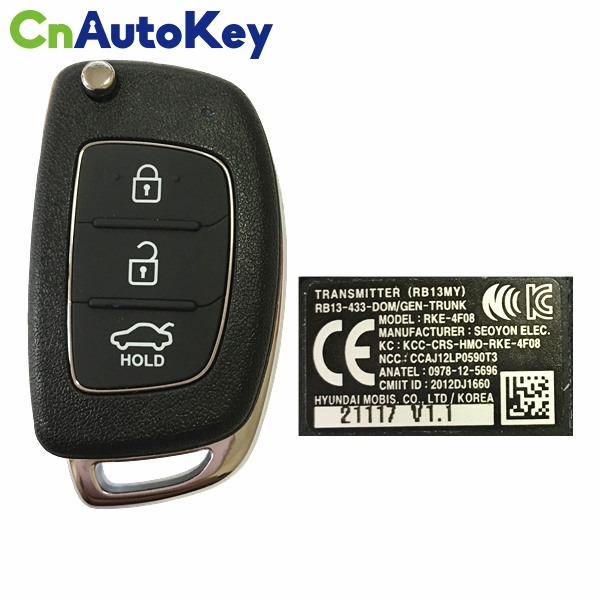 CN020094 Genuine HYUNDAI Accens, SB11 flip key remote 3 buttons 433MHZ ID46 RKE-4F08