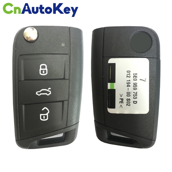 Key Remote Control Transmitter Unit For VW & ŠKODA - 434 MHz, OEM# 1J0959753DA, Includes Case & PCB