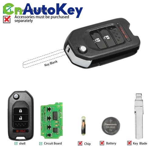 XKHO02EN Wire Remote Key Honda Flip 2+1 Buttons English 5pcs/lot