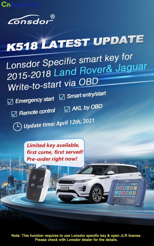 KH035 Lonsdor Specific Smart Key 5 Buttons 315MHz/433MHz for 2015 2016 2017 2018 Land Rover Jaguar Word for Lonsdor K518