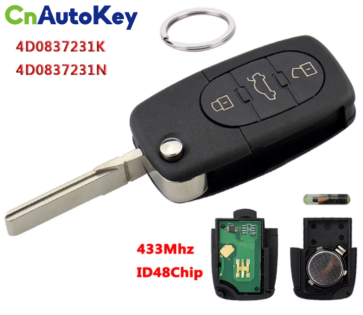 CN008085 Audi A3 433Mhz 3 Button Car Remote Key for AUDI 4D0837231A 4D0837231K 4D0837231N Flip Fold ID48 Chip