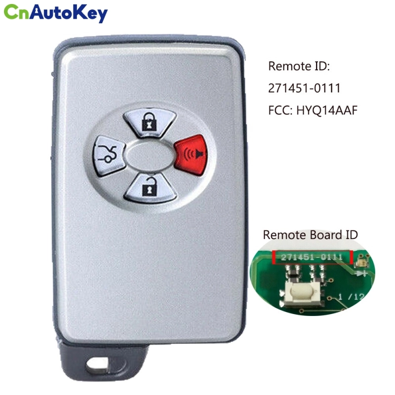 CN007219 Toyota Avalon 2005+ Smart Key, 4Buttons, HYQ14AAF P1 D4 4D-67, 315MHz Light Gray 89904-07030 Keyless Go