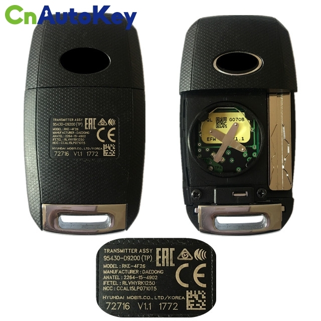 CN051035 ORIGINAL Flip Key for Kia Sportage 3Buttons 433 MHz 4D60 80 Bit 95430-D9200