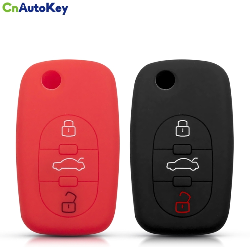 CS008038     For Audi A2 A3 S3 A4 S4 A6 S6 RS6 A8 Tt Allroad 3 Buttons Folding Remote Holder Silicone Car Key Cover Case Skin Jacket