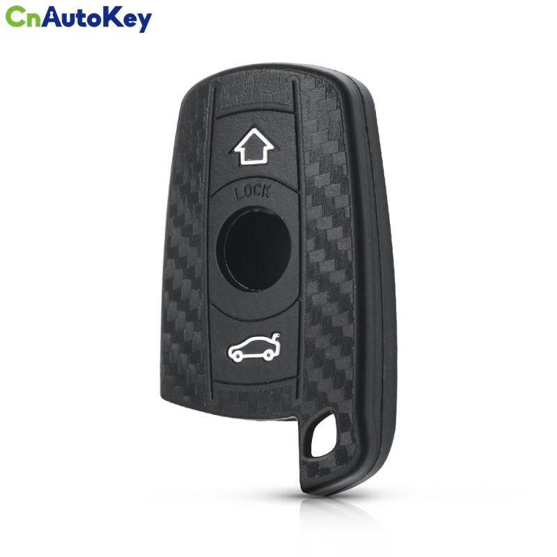 CS006030    For BMW 1 3 5 6 Series E90 E91 E92 E60 Fob 3 Buttons Car Silicone Key Holder Cover Keychain Carbon Fiber Car Key Case