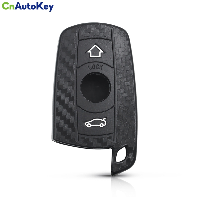 CS006030    For BMW 1 3 5 6 Series E90 E91 E92 E60 Fob 3 Buttons Car Silicone Key Holder Cover Keychain Carbon Fiber Car Key Case