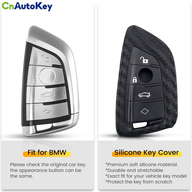 CS006044   10X For BMW X1 X5 X6 5 7 Series 2016 2017 2018 Keyless 3 Button Carbon Silicone Car Key Case Remote Fob Cover