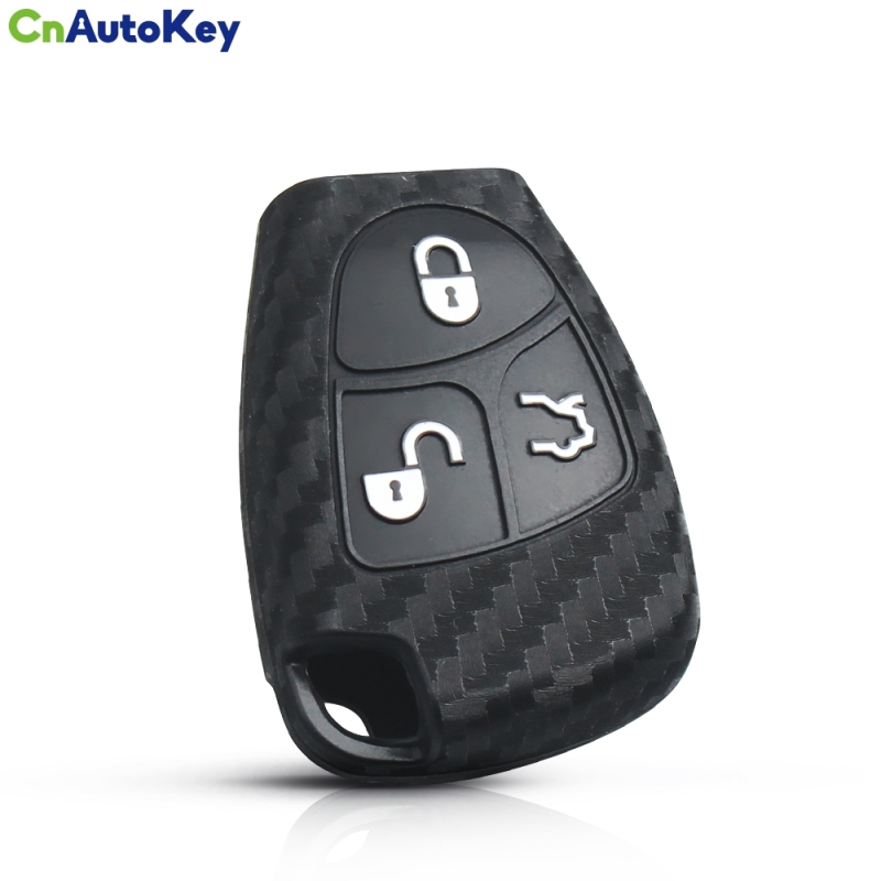 CS002050   Key Rings Carbon Fiber Car Key Silicone Case Protector For Mercedes-Benz B C E ML S CLK CL Fob 3 Buttons Keyless Entry