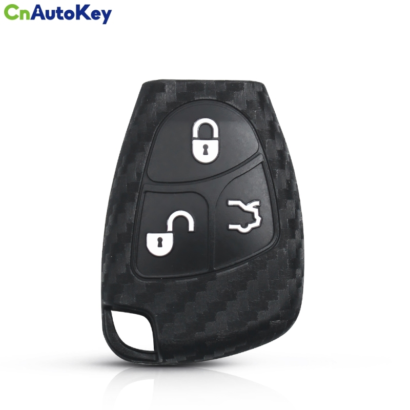 CS002050   Key Rings Carbon Fiber Car Key Silicone Case Protector For Mercedes-Benz B C E ML S CLK CL Fob 3 Buttons Keyless Entry
