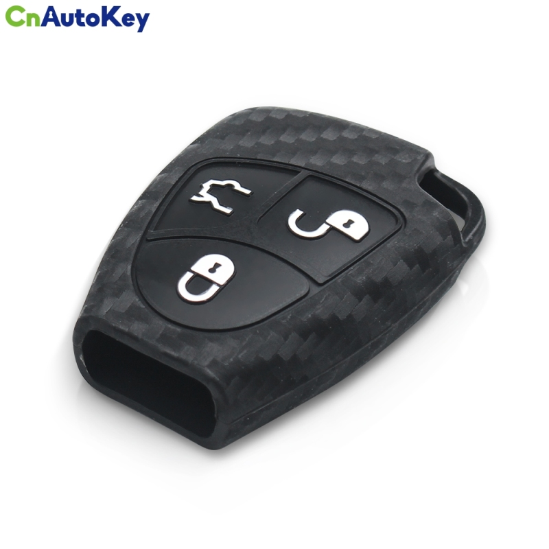 CS002050   Key Rings Carbon Fiber Car Key Silicone Case Protector For Mercedes-Benz B C E ML S CLK CL Fob 3 Buttons Keyless Entry