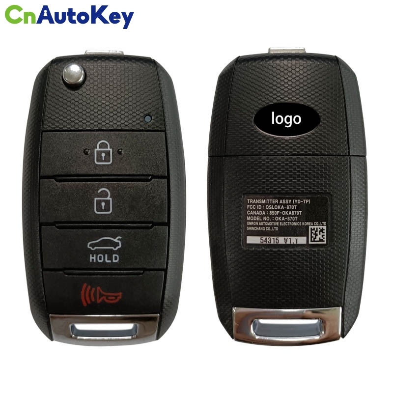 CN051138 OEM Kia Forte 2013-2016 Keyless Entry Remote Flip Key Fob OSLOKA-870T (YD-TP) 95430-A7400 4D70 chip