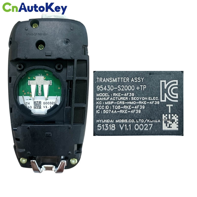 CN020198 2018-2020 Hyundai Santa Fe / 4-Button Flip Key / PN: 95430-S2000 / TQ8-RKE-4F39