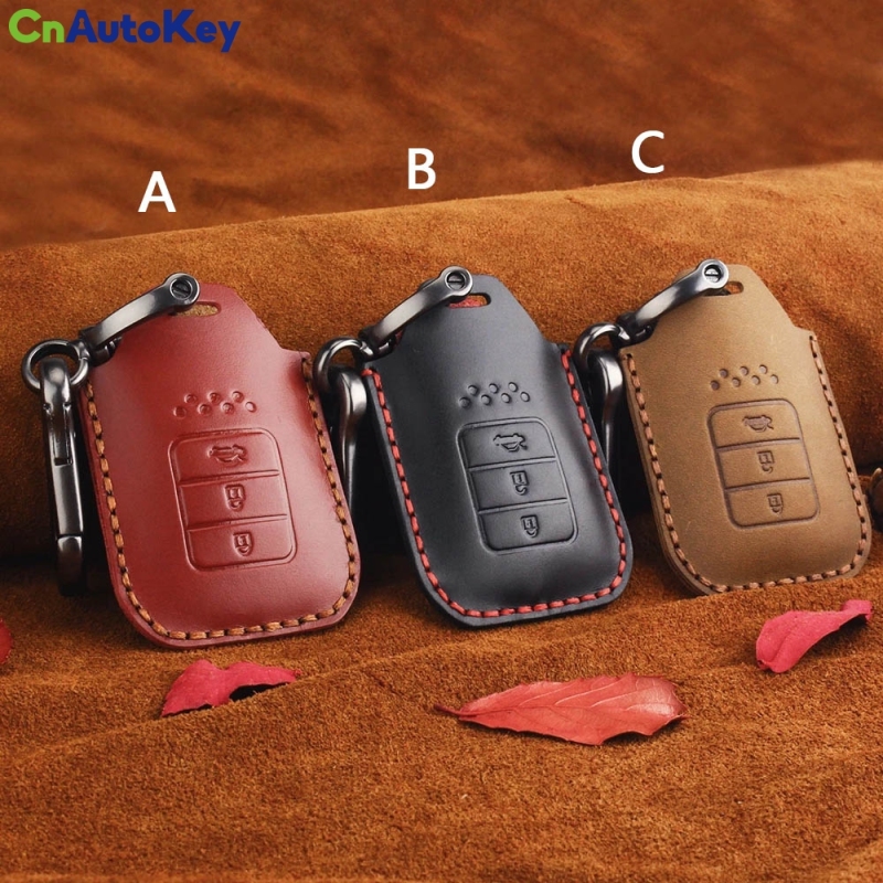 CS003043  For Honda Civic Accord Cr-v Pilot CRV 2015 2016 2017 2018 KeyChain 4 Button Leather Remote Car Key Case Skin Cover Jacket