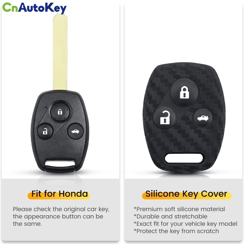 CS003040  For HONDA Accord Civic CRV Pilot Fit 2007 2008 2009 2010-2013 Remote Fob Cover 3 Button Carbon Silicone Car Key Case